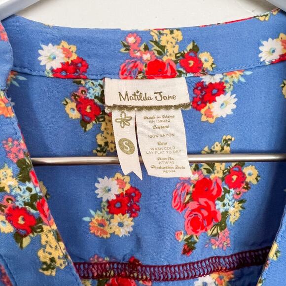 Matilda Jane Finley Secret Fields Blue Floral Blouse Small - Picture 2 of 6